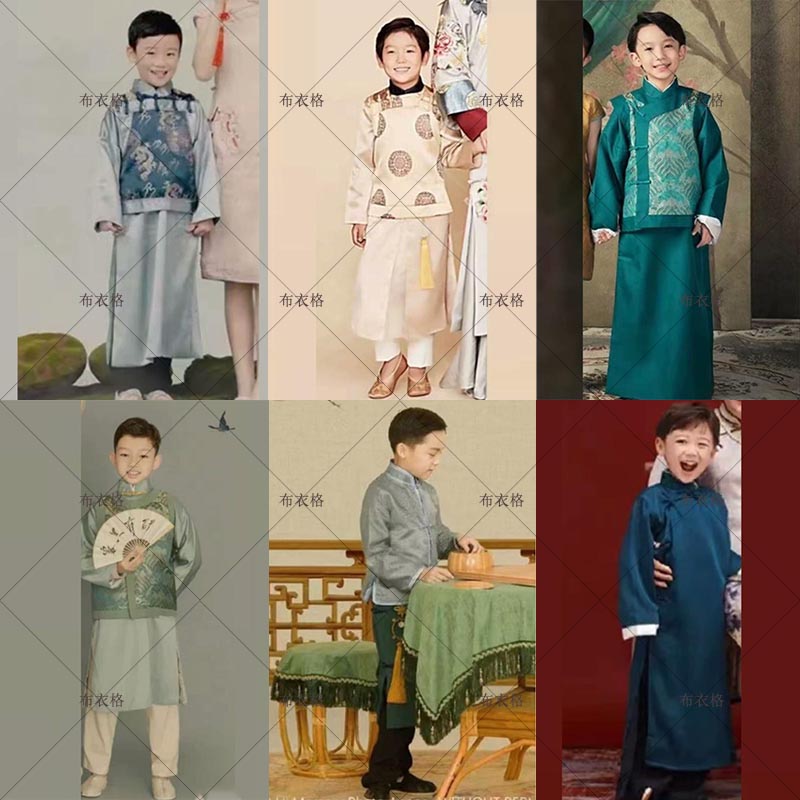 影楼民国风全家福新款主题孩子摄影写真长衫长袍马褂亲子家庭服装