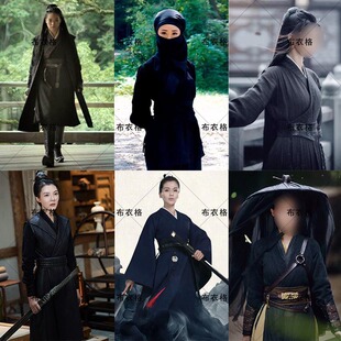 魏晋唐朝宋朝明制女士汉服黑色女侠古装蒙面黑衣人刺客夜行衣服