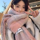 2025新款 流苏保暖百搭氛围感围脖 秋冬撞色格子围巾女长款