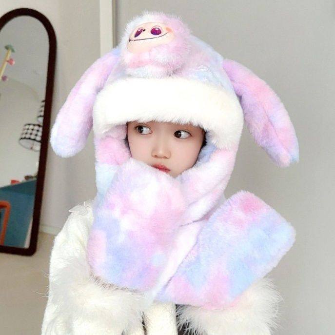 拉布布儿童帽子围巾手套一体耳朵会动三件套加厚可爱男女童围脖,服饰配件/皮带/帽子/围巾,三件套,淘宝优惠券,粉丝福利购,淘宝优惠卷