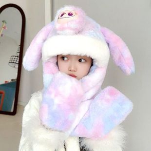 拉布布儿童帽子围巾手套一体耳朵会动三件套加厚可爱男女童围脖