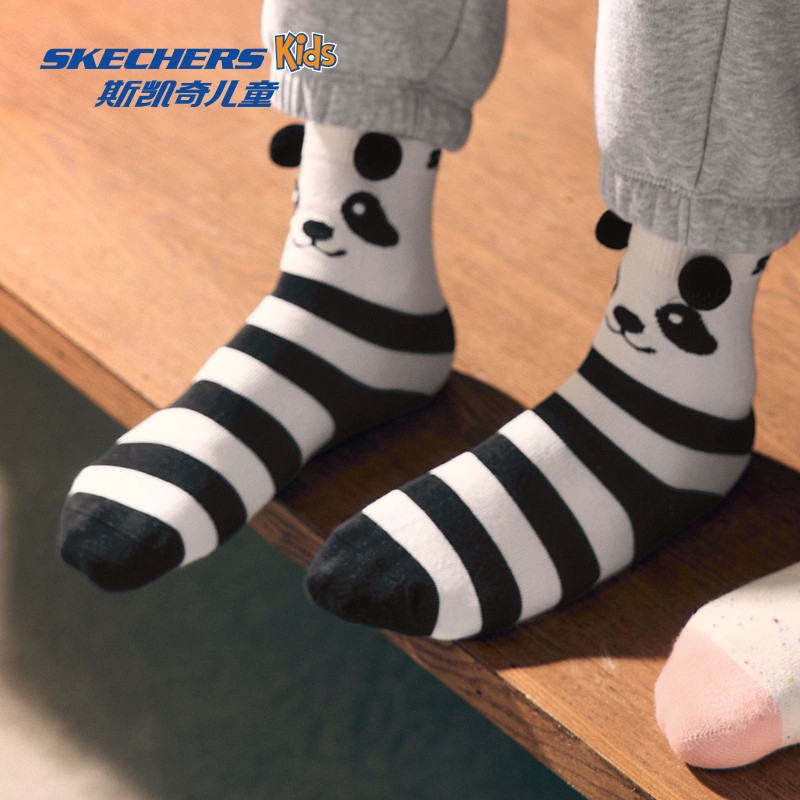 Skechers斯凯奇儿童中筒袜春秋男女童棉花糖白芯片灰舒适抗菌