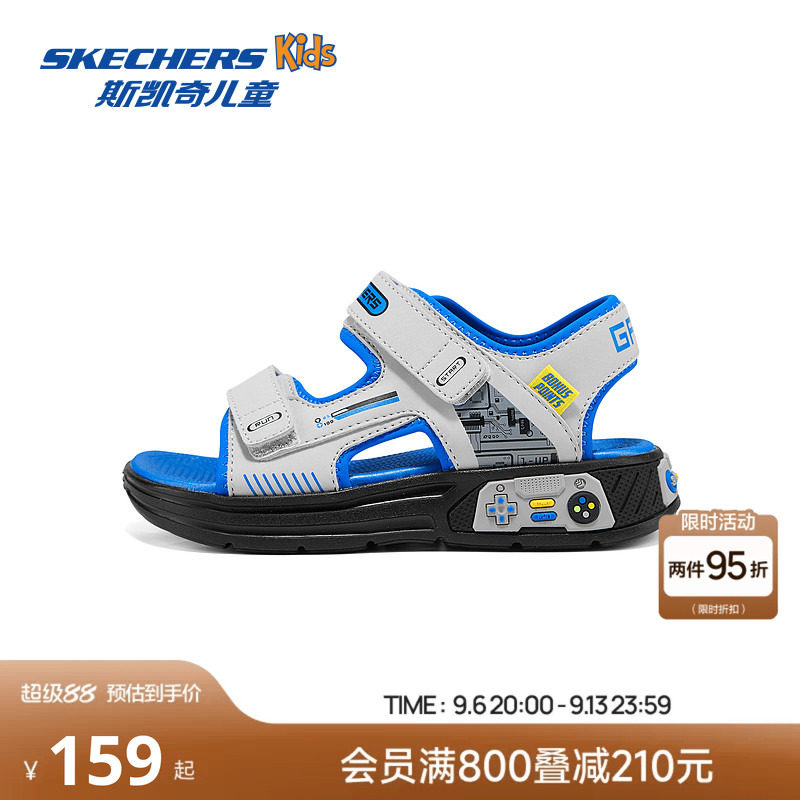 Skechers斯凯奇男童夏季魔术贴透气凉鞋儿童柔软舒适露趾沙滩鞋图片
