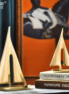 创意全铜帆船摆件 办公室书房间客厅装饰品乔迁礼品家居装饰