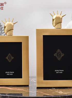 现代轻奢铜相框家居饰品书柜摆件客厅复古摆件装饰创意6/7寸相框