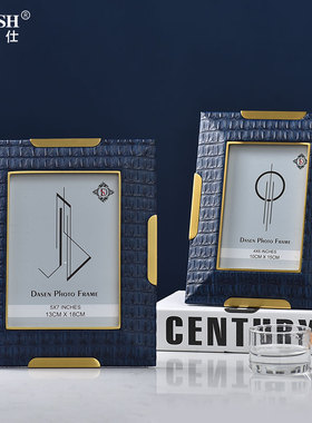 美式欧式相框摆台轻奢样板间摆件装饰品高档法式金属皮革6寸7寸