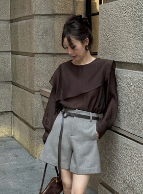 LIU SINYA｜【富贵迷人眼】100天丝 琥珀流光法式荷叶边百搭衬衫