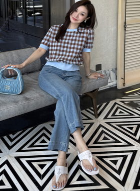 DION LIU｜【经典格纹】两色格纹套头女士针织上衣