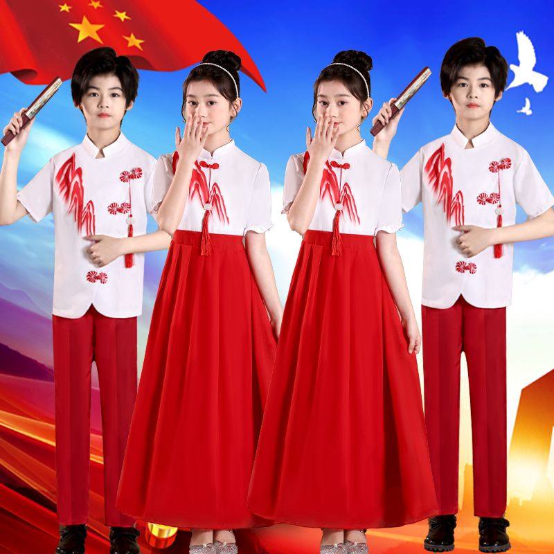 六一儿童合唱服学生爱国红色礼服