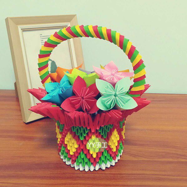 花篮三角插手工折纸立体创意废物利用制作材料包diy