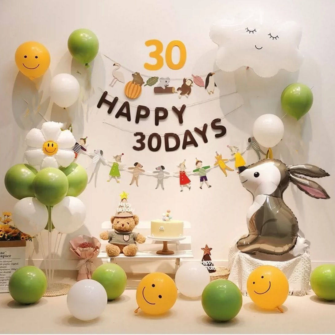 宝宝30天纪念日气球装饰男女孩满月宴氛围拍照道具背景墙场景布置