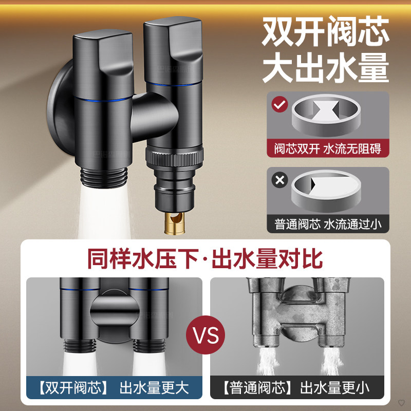 全铜海尔洗衣机水龙头专用角阀一进二出自动止水阀双控双出防脱落