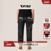 EVISU福神2026春新款 男海鸥刺绣休闲直筒牛仔裤 2ESHTM6JE103630DN