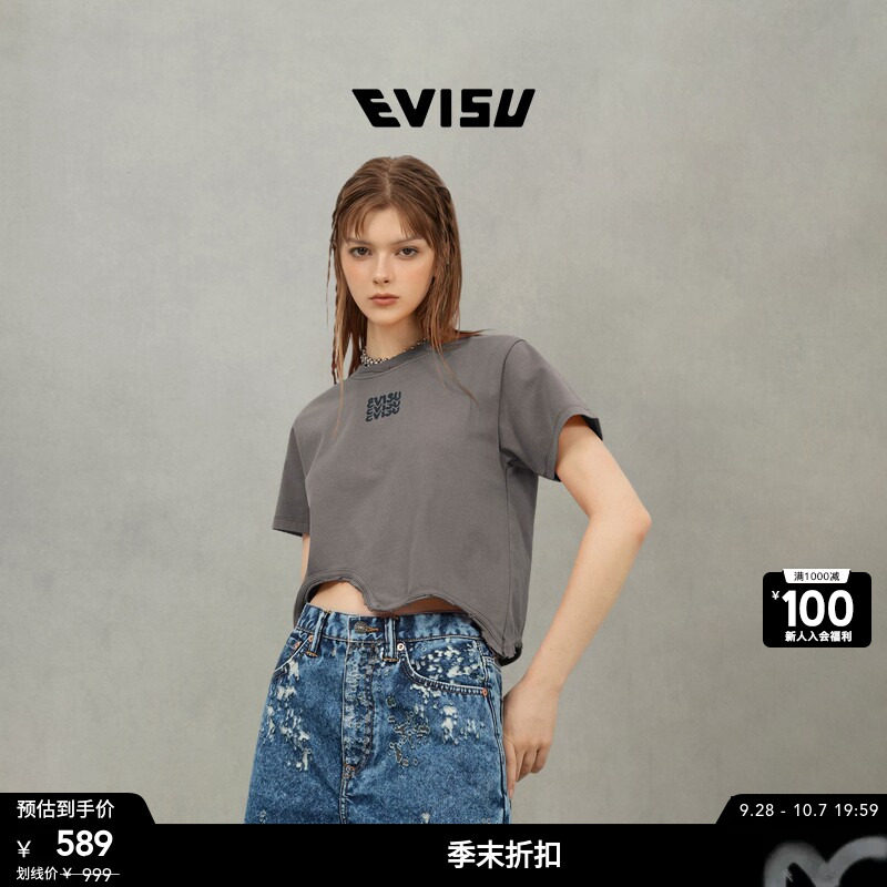 EVISU福神女士商标图案短袖T恤图片