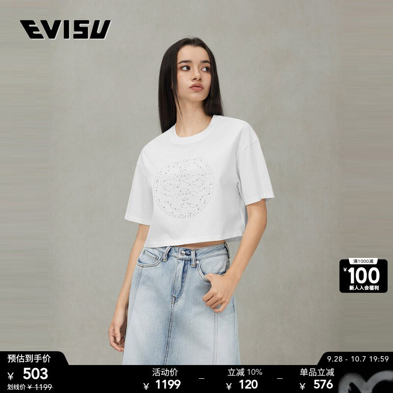 EVISU福神女士家花图案短袖T恤图片