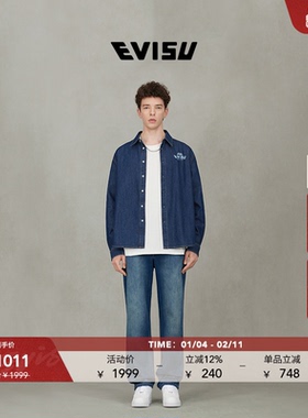 EVISU福神男女同款休闲流行海鸥怀旧复古超宽松直筒牛仔裤