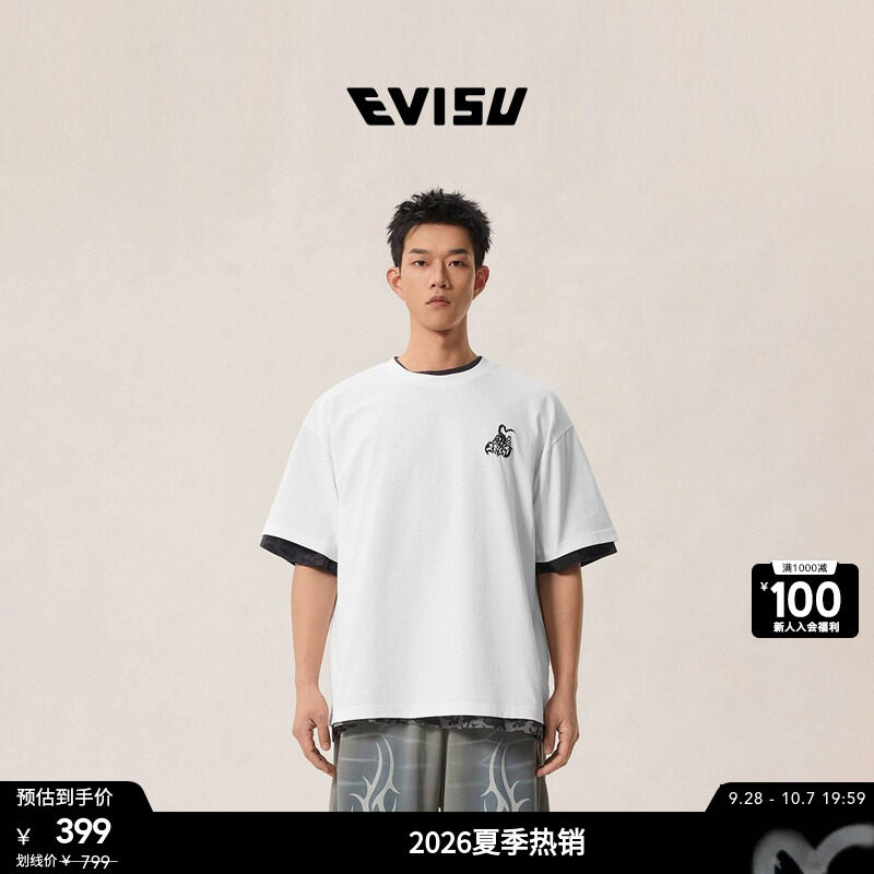 EVISU福神男士天蝎座刺绣短袖T恤图片