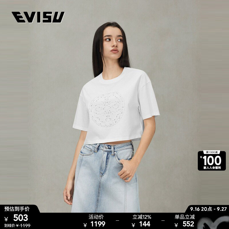 EVISU福神女士家花图案短袖T恤图片