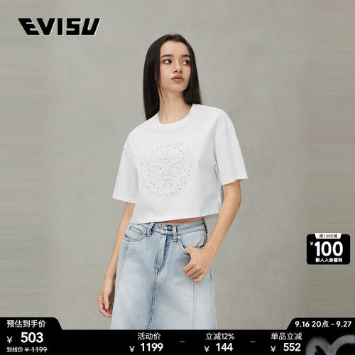 EVISU福神女士家花图案短袖T恤