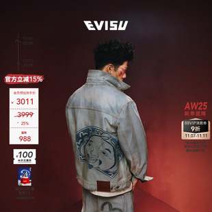 EVISU福神 新品 男款 潮流佛頭印花純棉翻領牛仔夾克外套 2025秋季