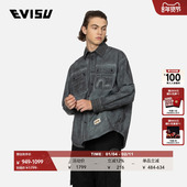 EVISU 外套 灰衬衫 福神男士 海鸥刺绣复古水洗工装