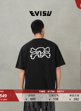 EVISU福神2025秋男士骷髅和海鸥印花T恤2EAHTM5TS7014OSCT