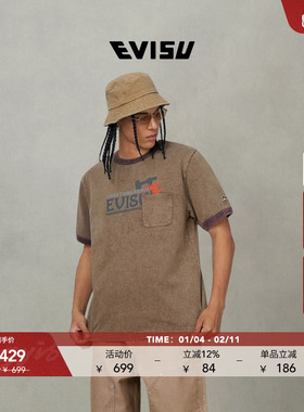 EVISU福神 2025秋男工装印花宽版滚边T恤2EAEJM5TS6025RXCT