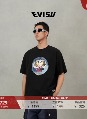 EVISU福神 2025秋男士达摩贴布短袖T恤2EAHTM5TS1171RXCT