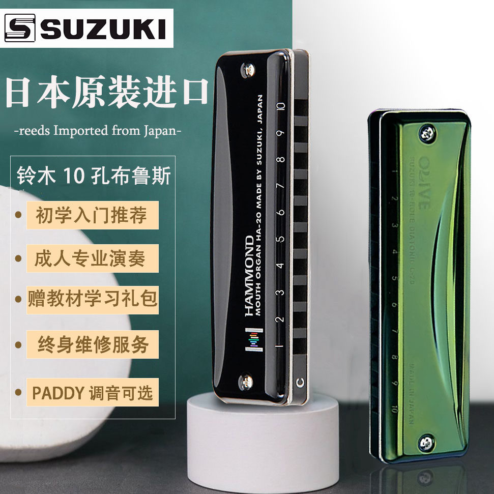 日本suzuki铃木C20蓝调paddy调音10孔布鲁斯口琴初学成人学生乐器