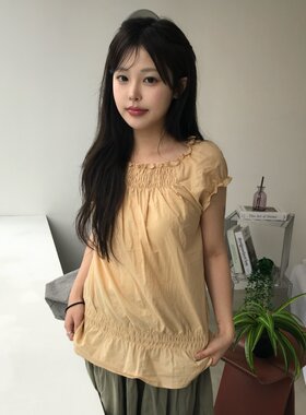 韩版甜美减龄少女风复古日系打揽褶皱松紧领泡泡袖衬衫上衣