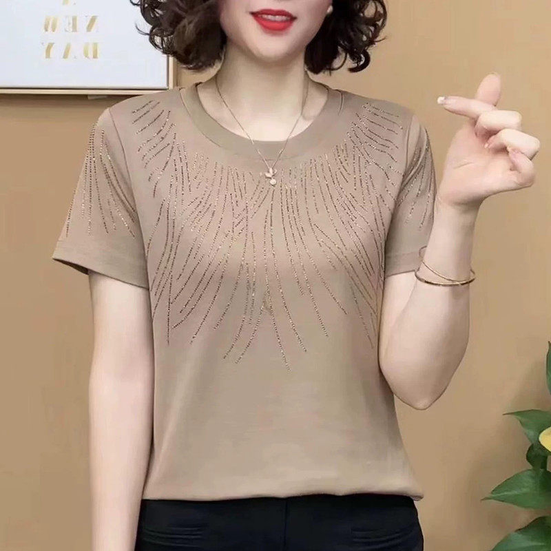 短袖t恤女中年百搭新款洋气妈妈减龄时尚休闲宽松显瘦夏季上衣女