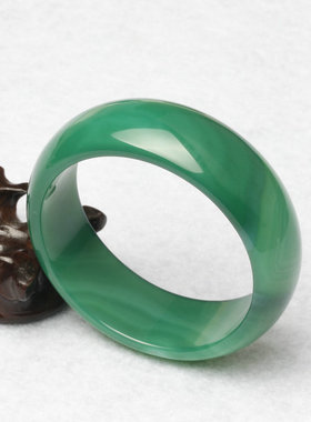 加宽加厚绿玛瑙手镯复古风女士