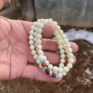 天然保真陕西西安蓝田玉手链女款三圈7.5mm玉石珠子手串项链带证