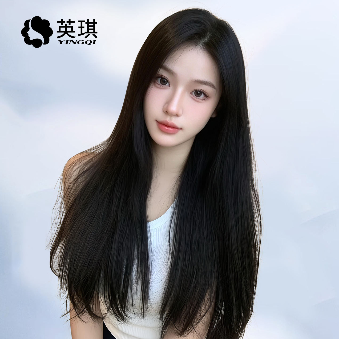 英琪假发女长发蕾丝递针自然无痕全头套真人发丝中分长直发假发