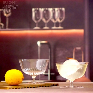 矮脚马天尼杯蝶形杯柯基阔口杯 水晶鸡尾酒杯 日式 手工刻花玻璃杯