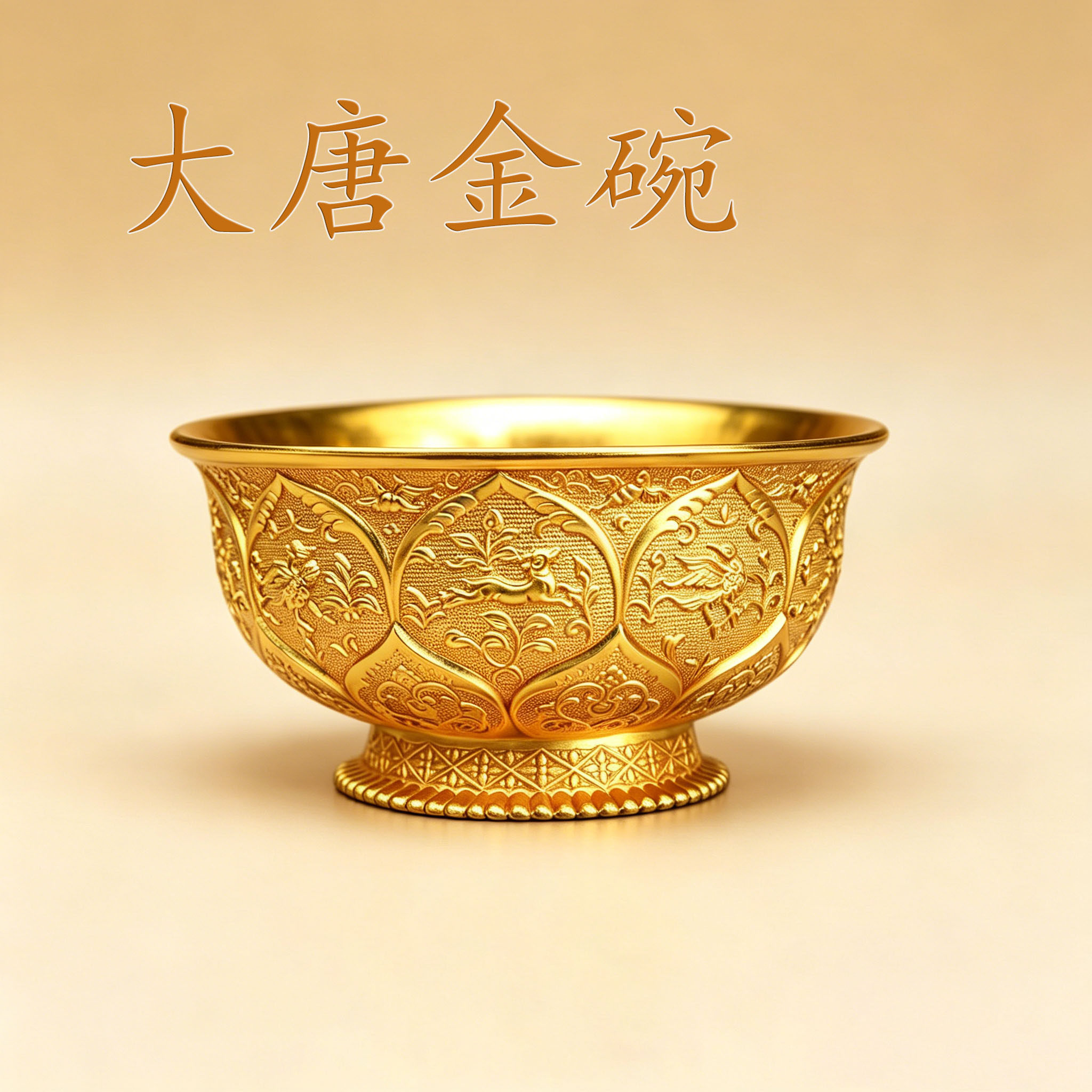 民间珍藏仿古唐代鎏金碗陕博手工錾刻瑞兽鸿雁鸳鸯碗招财纳福摆件
