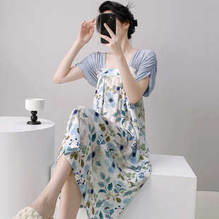 绵绸人造棉连衣裙睡衣2025新款 国风新中式 夏季 年轻人棉绸睡裙女款