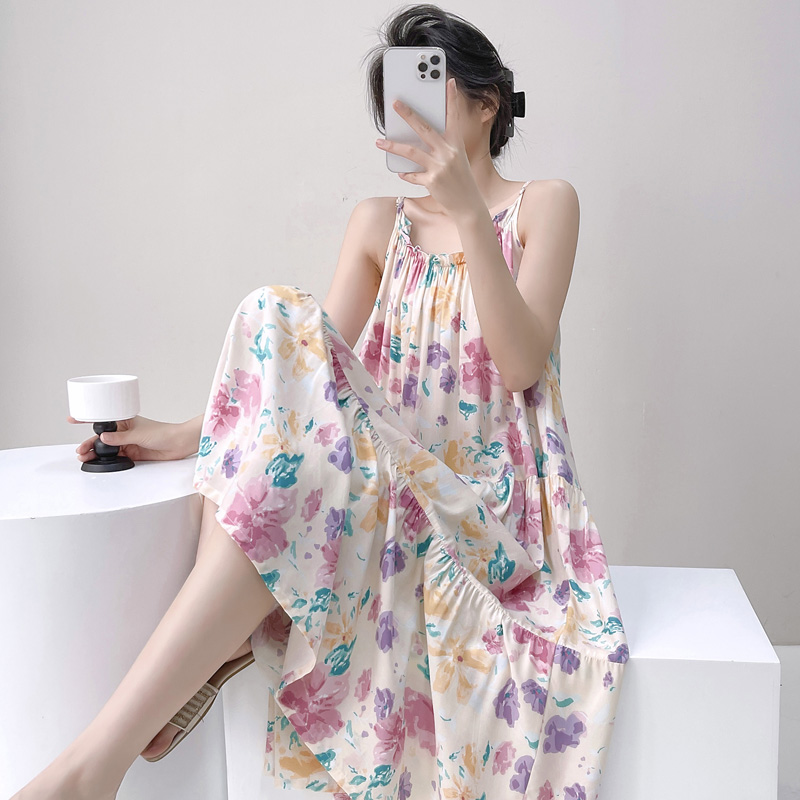 2025新款年轻人吊带裙棉绸睡衣女款夏季绵绸人造棉孕妇睡裙连衣裙
