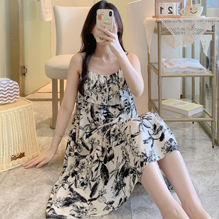 绵绸人造棉连衣裙睡衣 2024新款 夏天防凸点棉绸吊带睡裙女款 夏季