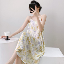 2025新款年轻人甜美吊带睡裙女款夏季棉绸睡衣女绵绸人造棉连衣裙