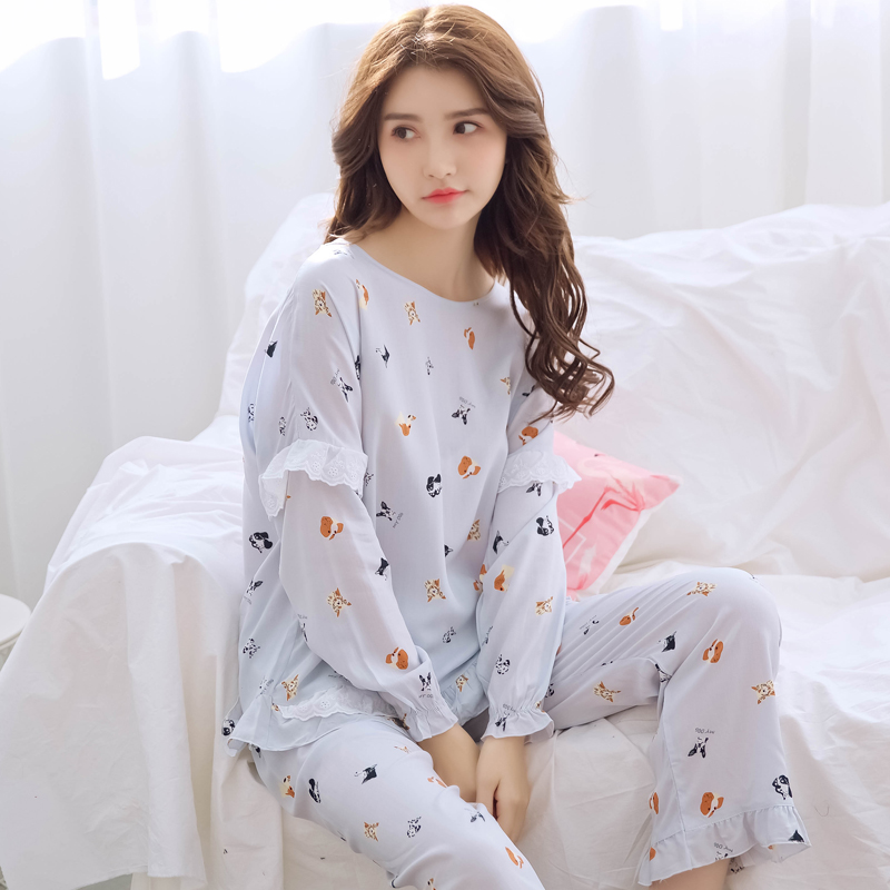 春夏裝綿綢人造棉棉綢睡衣女夏款套裝長袖兩件套少女清新學生薄款