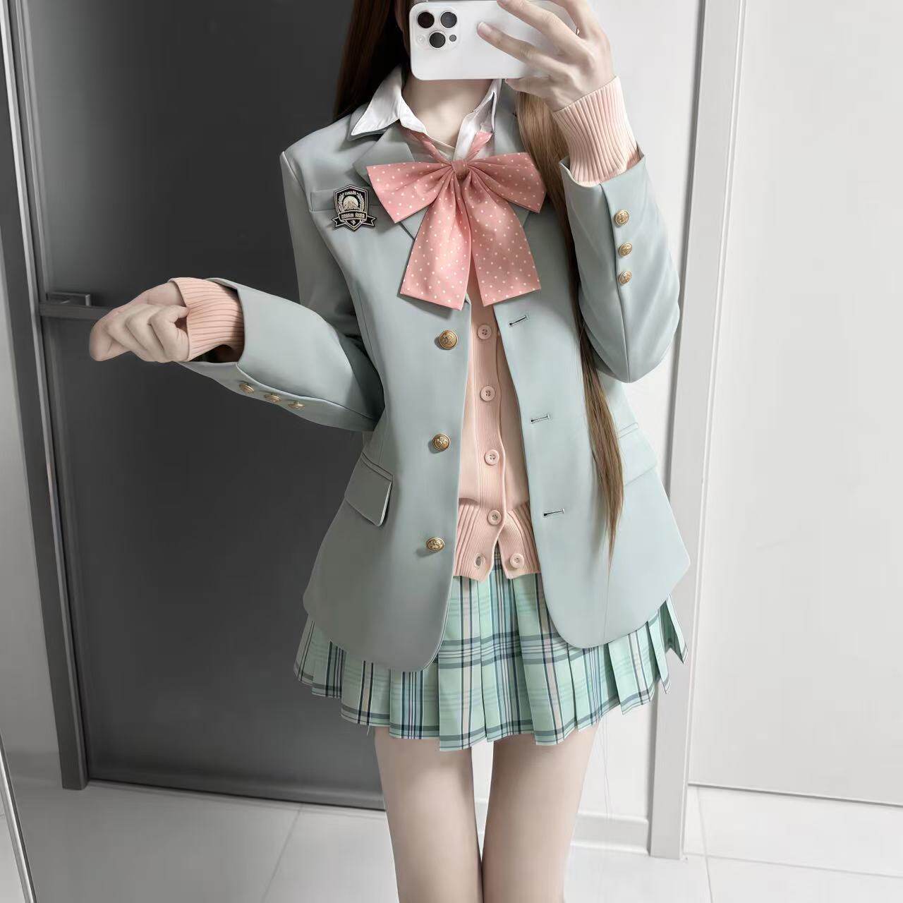 青雾/瞳福掌柜新品原创正统jk制服裙校供感夏天浅绿色可爱薄荷绿