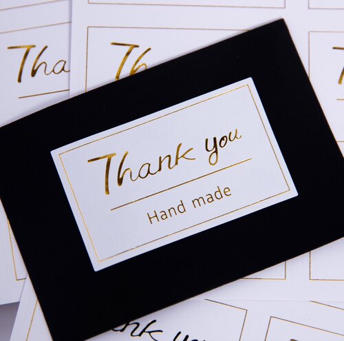 Thank you烫金贴纸hand mada礼盒奶茶外卖装饰标签烘焙不干胶贴纸