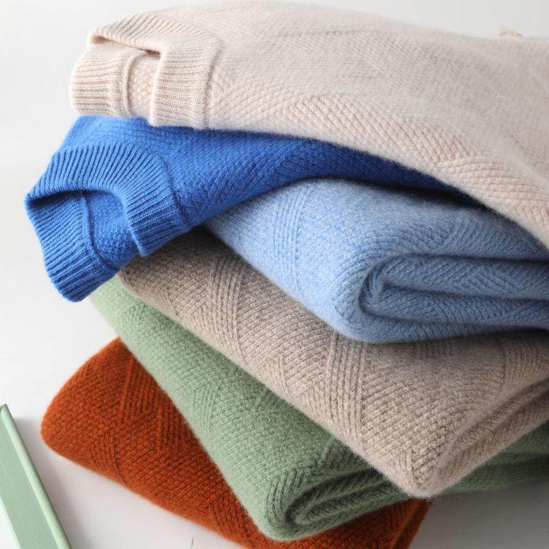 秋冬男士羊毛衫气质圆领宽松七针加厚纯色针织衫羊绒男打底毛衣男