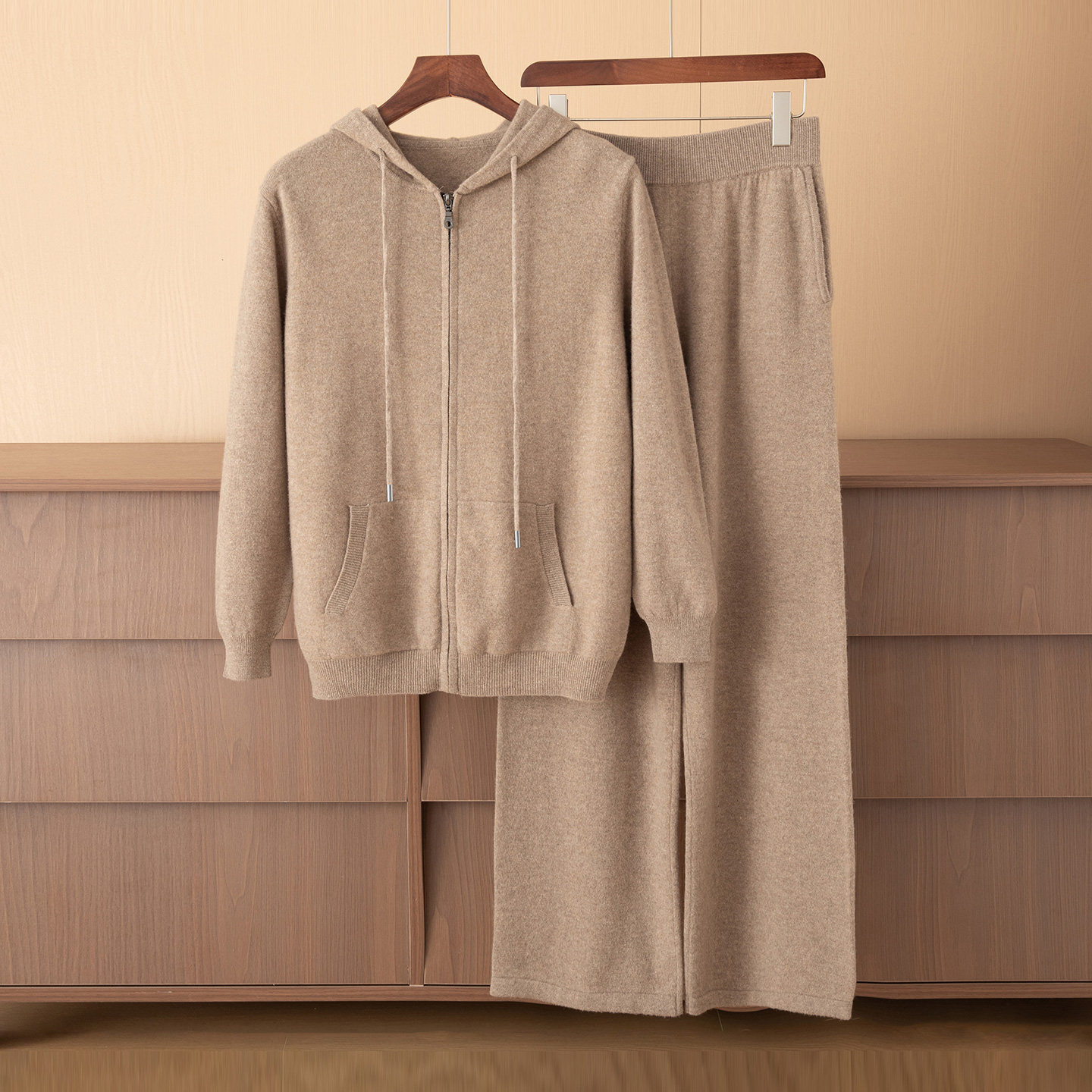 新款100%纯羊毛两件套套装针织毛衣宽松连帽开衫外套休闲阔腿裤,男装,其他套装,淘宝优惠券,粉丝福利购,淘宝优惠卷