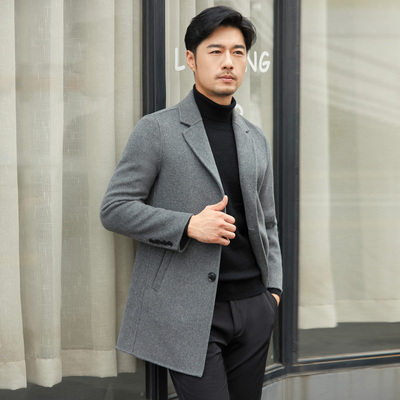 100%羊毛双面呢大衣男士中长款商务西装领毛呢外套百搭休闲高级感