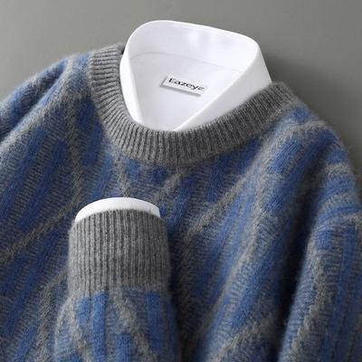 100%澳洲羊毛衫男士圆领加厚毛衣