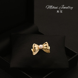 韩国复古精致蝴蝶结小胸针 珍珠气质女领口固定别针毛衣开衫配饰