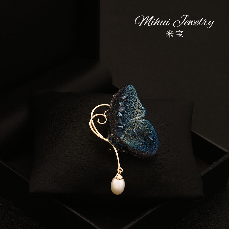 米宝手工定制高端蝴蝶胸针天然淡水珍珠气质胸花衣服点缀饰品礼物