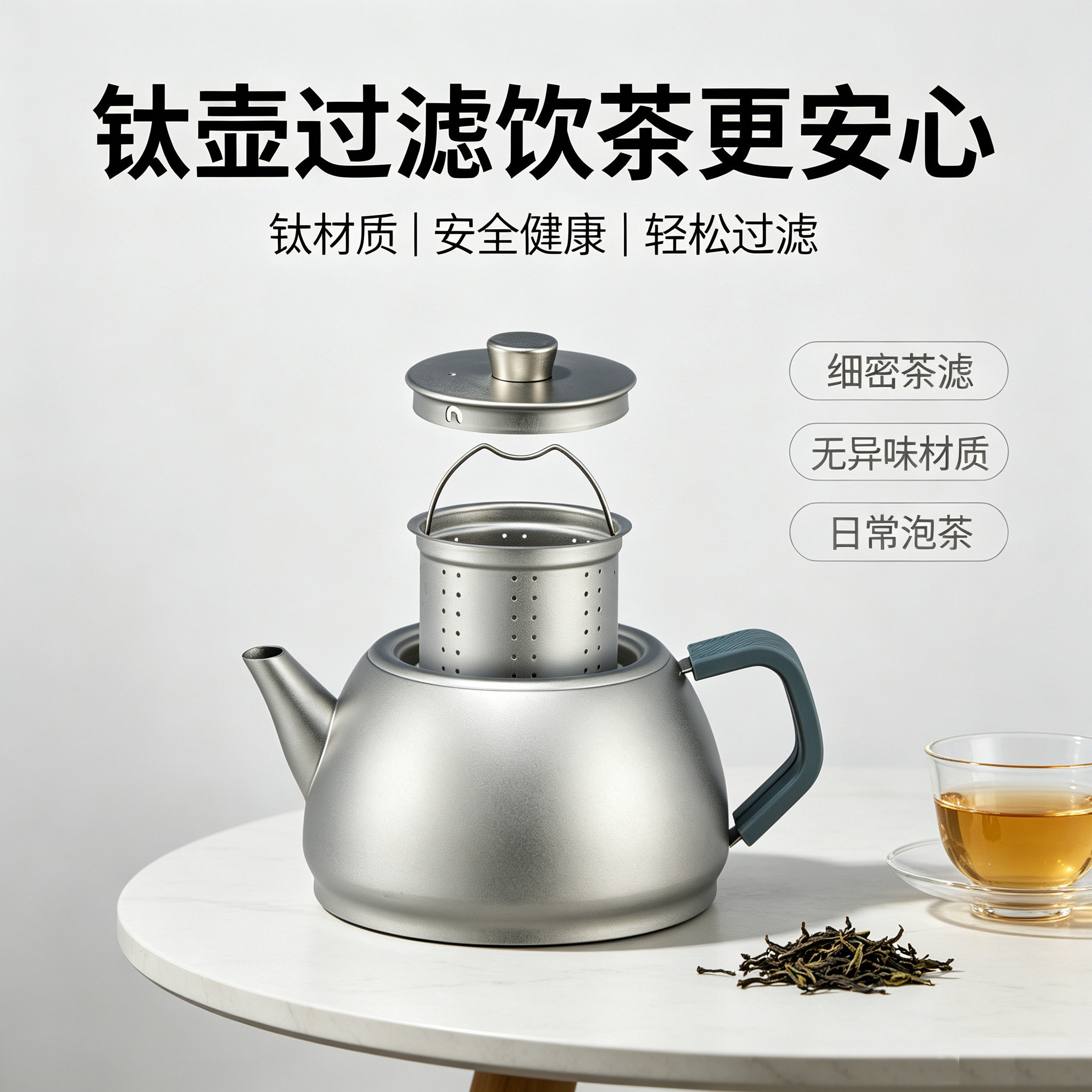 纯钛泡茶壶带茶漏滤网